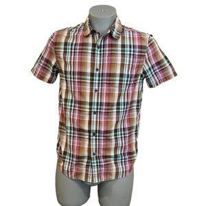 Prana Shirt Mens Small Plaid Short Sleeve Button Front Chest Pocket Casual
